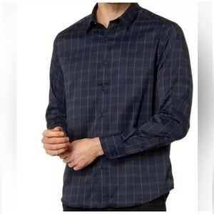 UNTUCKit Fendant navy blue plaid no-iron long sleeve shirt Size Large Slim fit